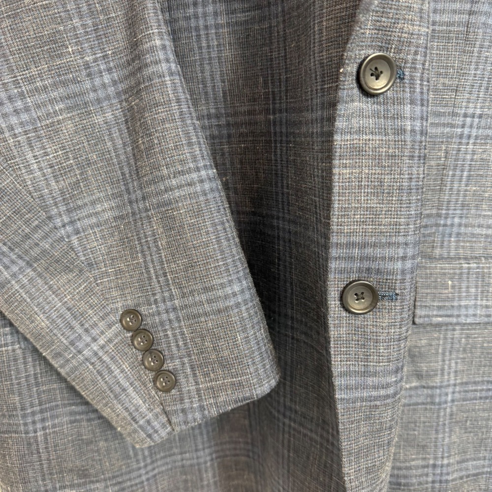 Pronto Uomo Platinum Blue Plaid Wool Silk Linen Blazer Sport Coat Mens 54R - Picture 6 of 13